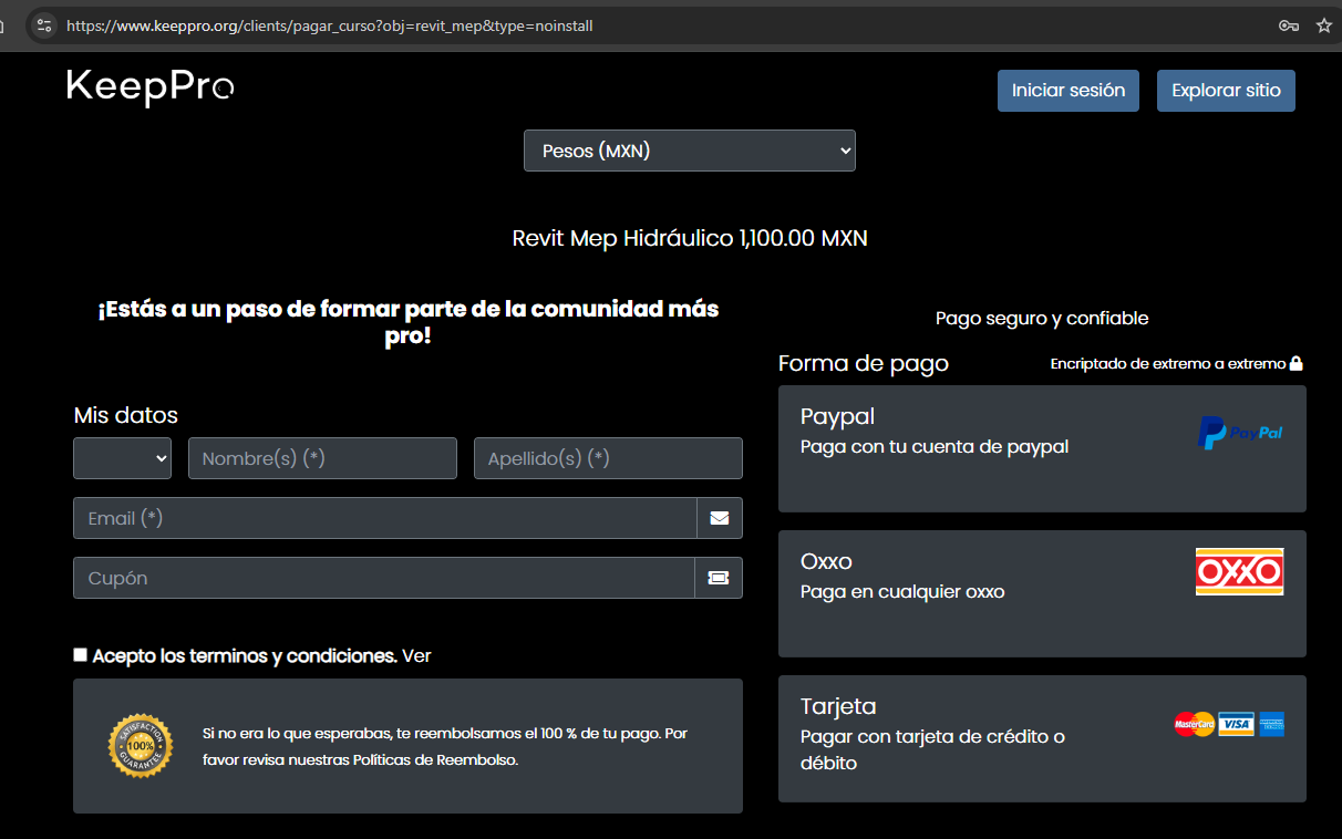 Formulario de Keeppro para escribir nombre, correo y cupón