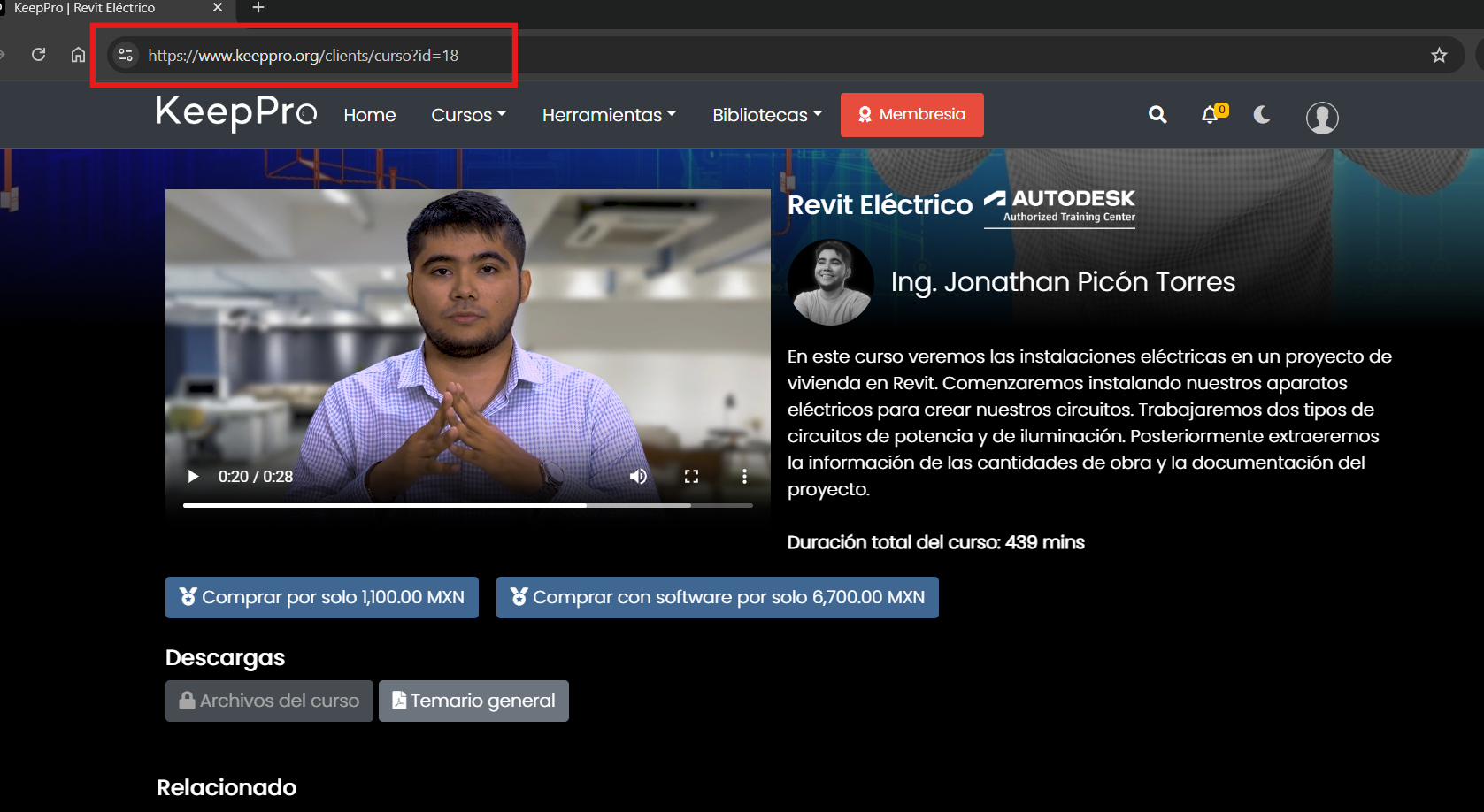 URL directa de un curso en Keeppro