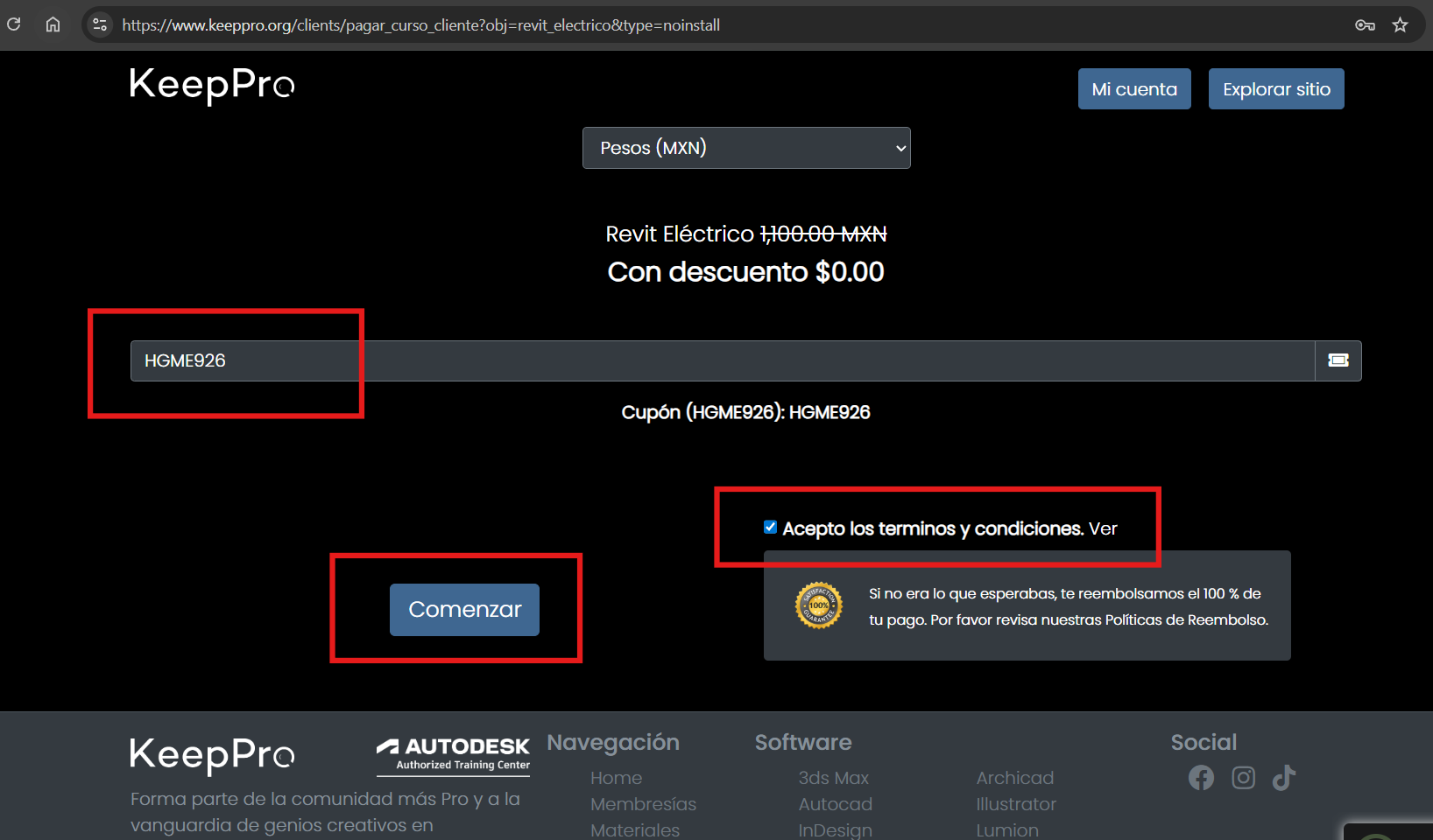 Pantalla para aplicar un segundo cupón en Keeppro