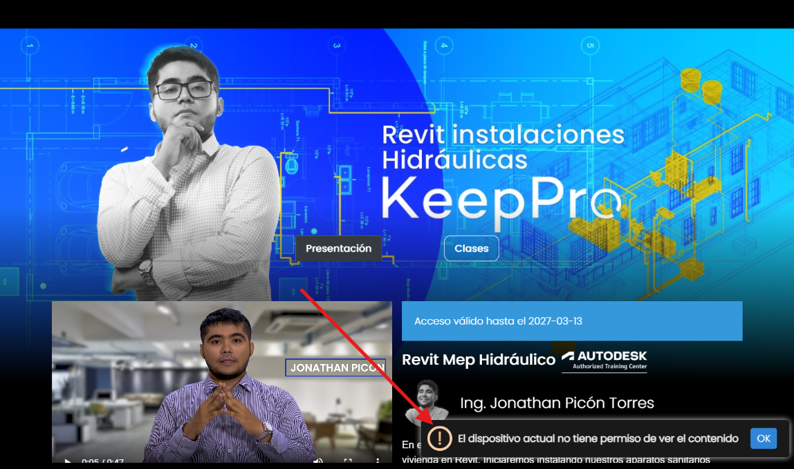 Acceso al curso desde dispositivo no registrado en Keeppro