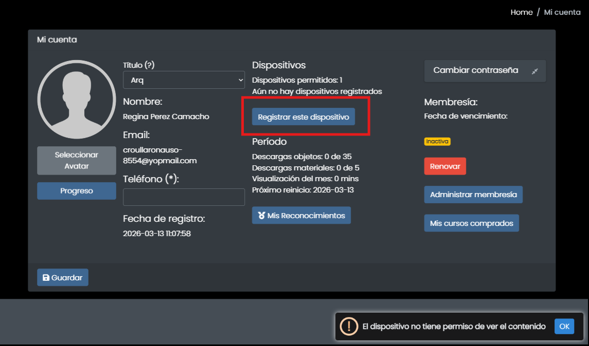 Botón registrar nuevo dispositivo en Keeppro