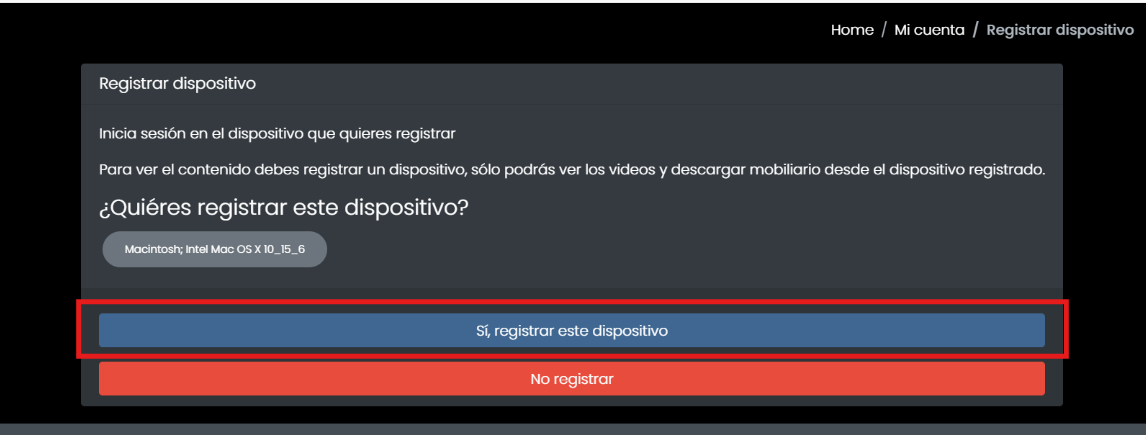 Confirmación para registrar dispositivo en Keeppro