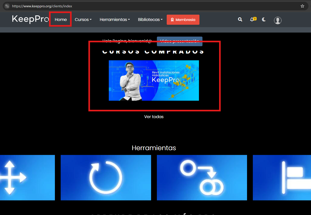 Cursos disponibles en la plataforma Keeppro