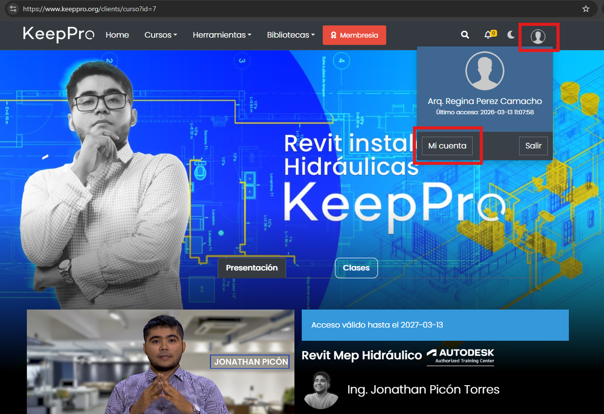 Acceso al perfil de usuario en Keeppro