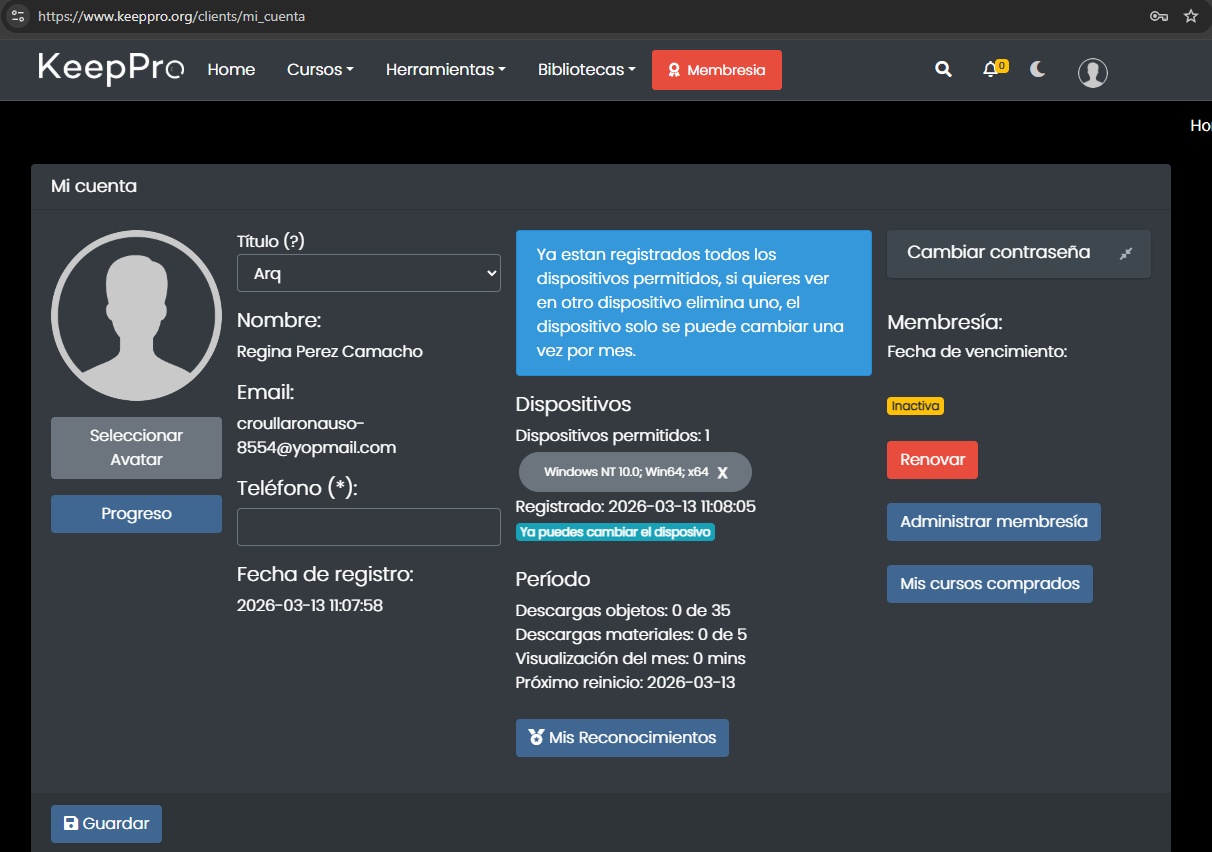 Configuración de cuenta en Keeppro