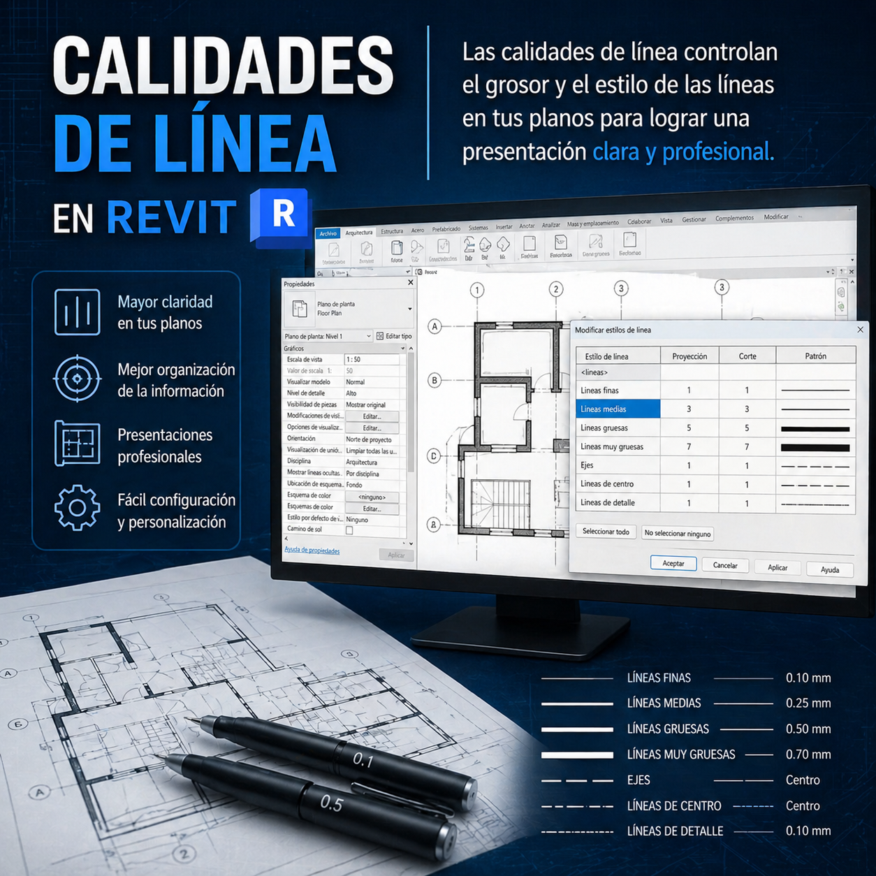 Cómo ajustar calidades de línea según la escala en Revit