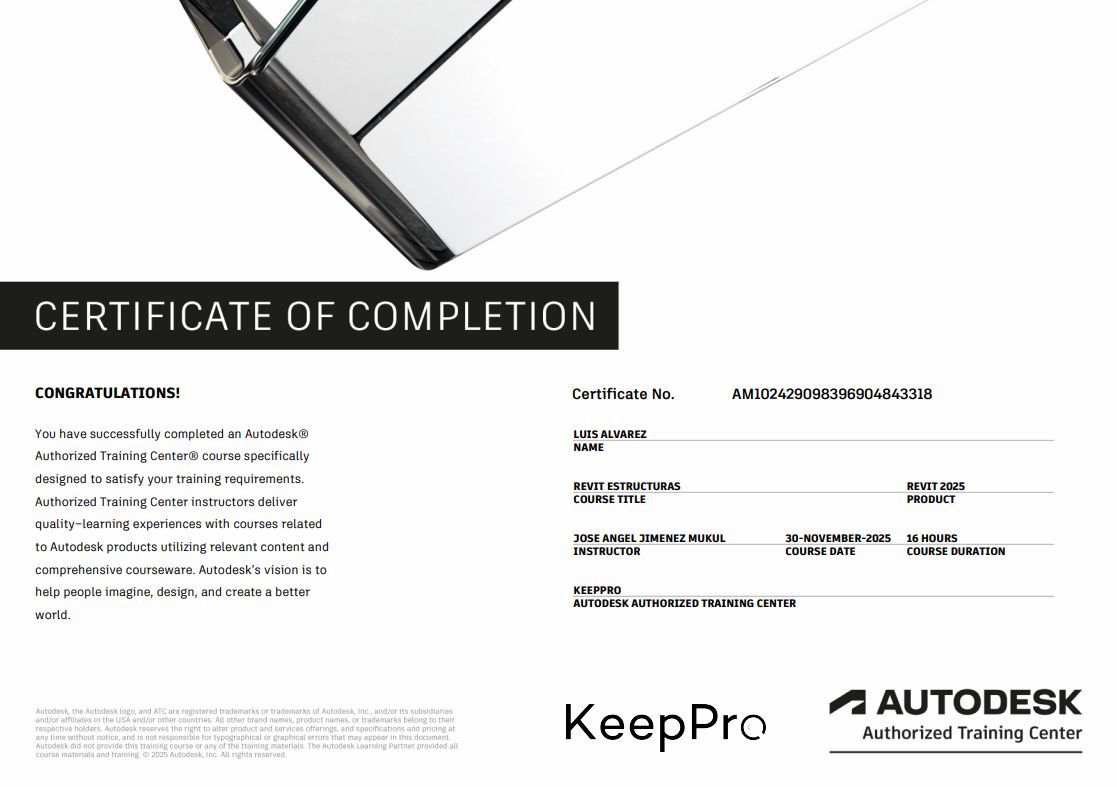 Ejemplo de certificado de Keeppro avalado por Autodesk