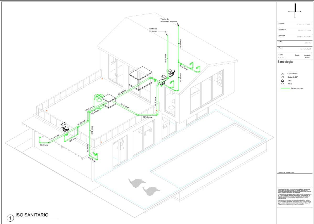 Isométrico sanitario desarrollado en Revit Hidráulico
